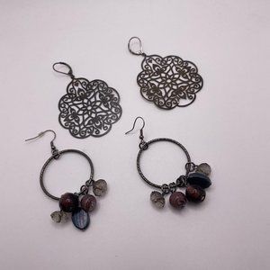 Lot Of 2 Dangle Drop Costume Earrings Pierced Bead / Metal